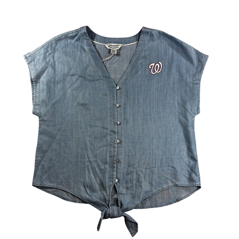 Tommy Bahama Washington Nationals Chambray Tie Front Top Blue Women Medium‎ NEW